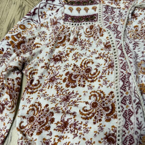 Lucky Brand Women’s Small  Aztec Boho Print Peasant Shirt - Picture 5 of 10